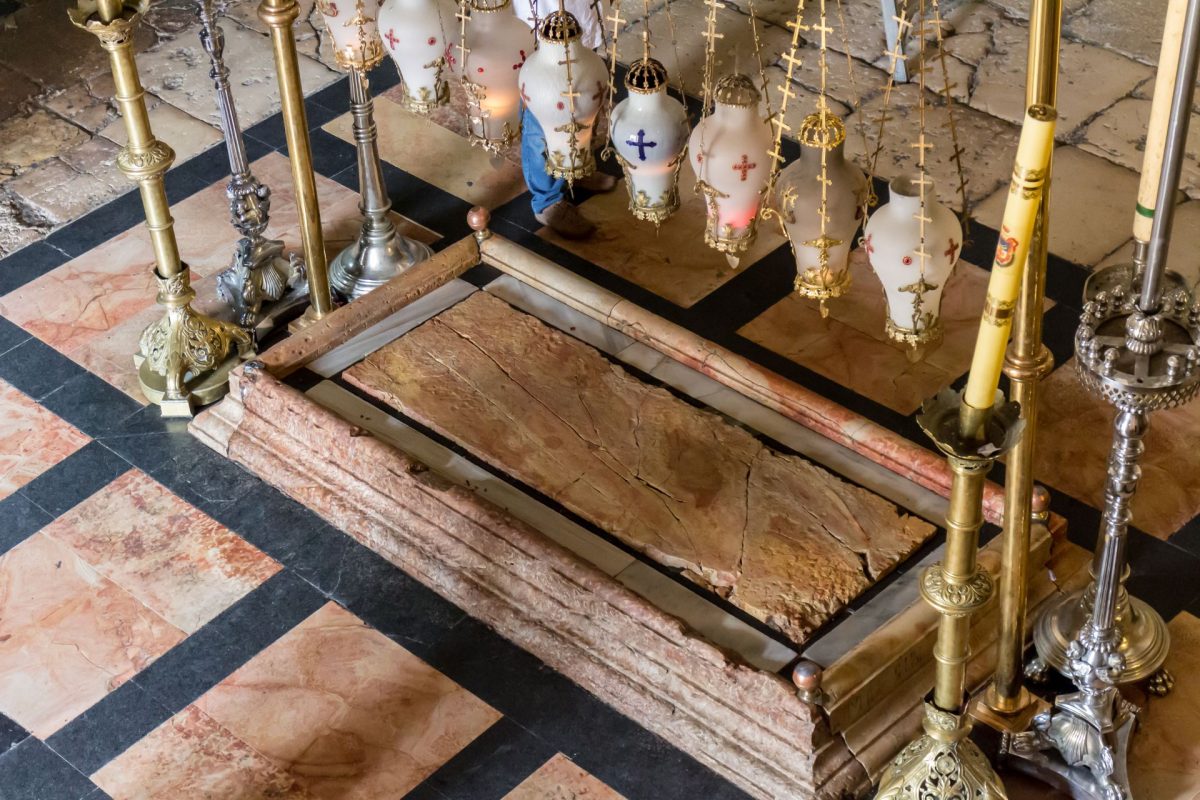 ISRAEL The Stone of Anointing, Church of the Holy Sepulchre in Jerusalem