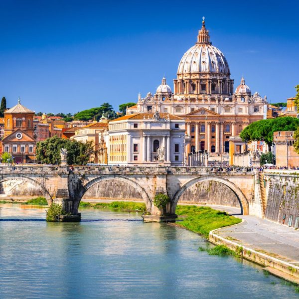 Rome-Italy.-Man-Training-On-Kayak-Near-Aelian-Bridge.-Papal-Basilica-Of-St.-Peter-In-Vatican-Rome-Italy