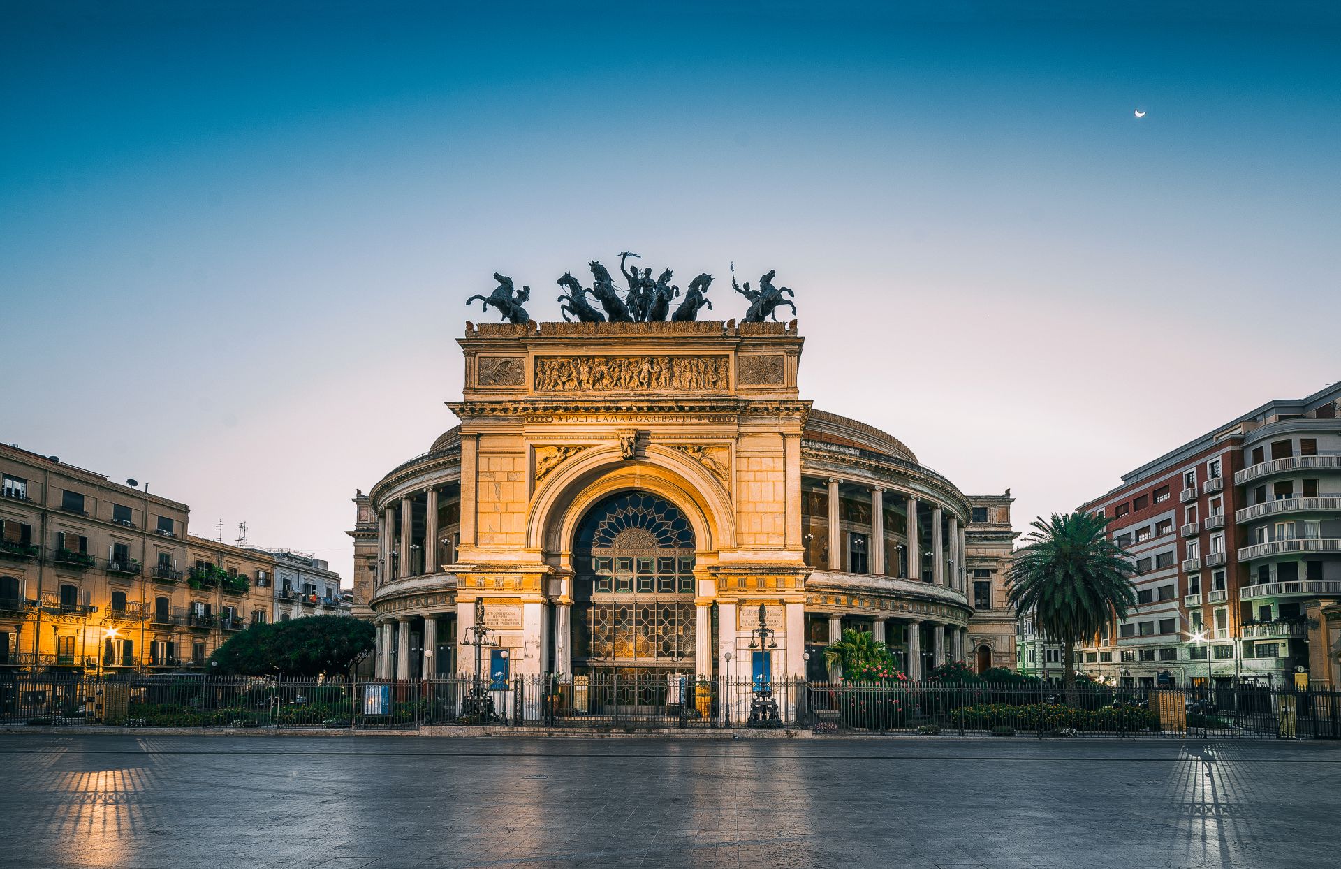 The-morning-view-of-the-Politeama-Garibaldi-theater-in-Palermo-Sicily-Italy