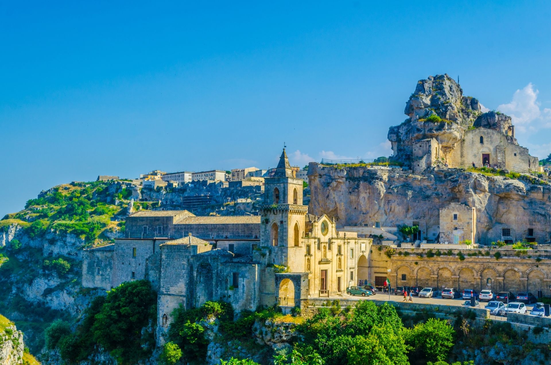 View-of-rooftops-of-the-Italian-city-Matera-with-san-pietro-caveoso-and-madonna-de-Idris-churches-Italy