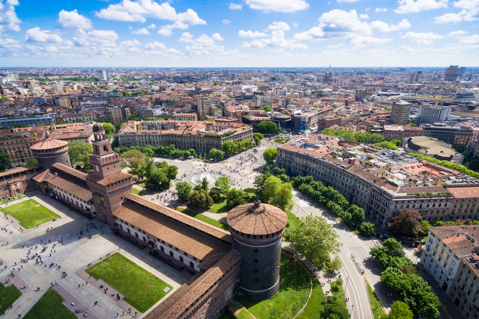 Aerial photography view of Sforza castello castle in  Milan city