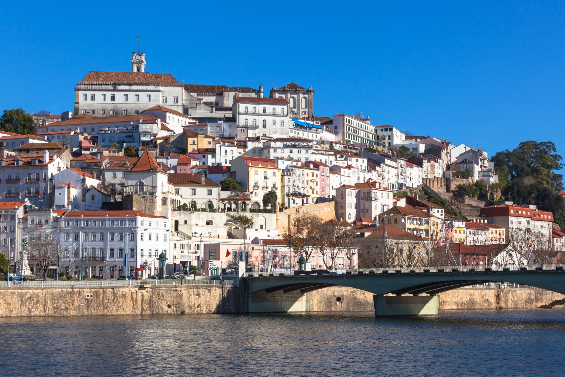 Coimbra, Portugal, Old City View. Sunny Blue Sky