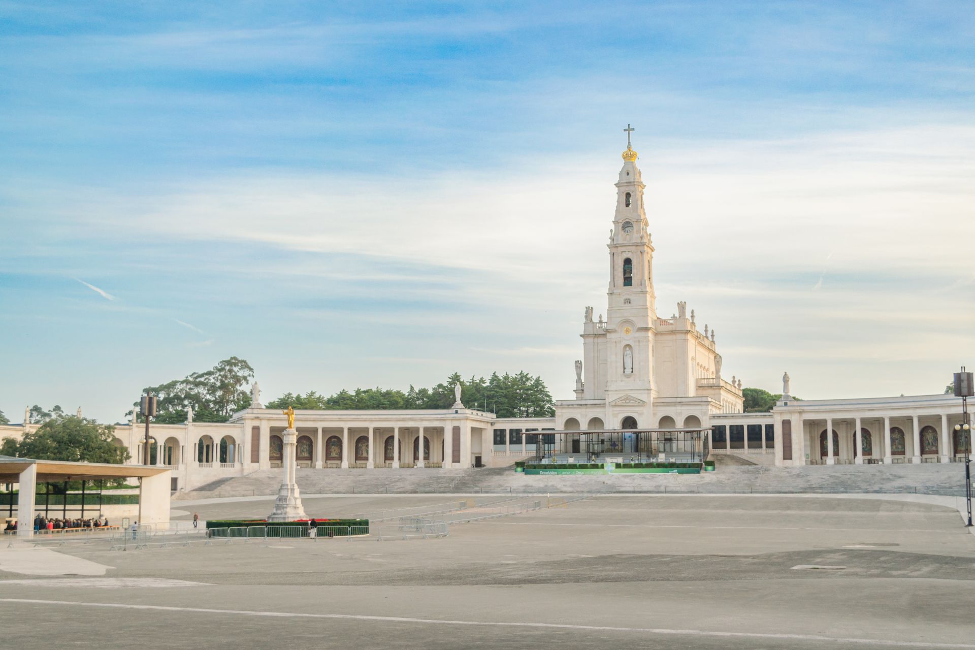 early morning view of the facade of Sanctuary of Fatima, center of Portugal.