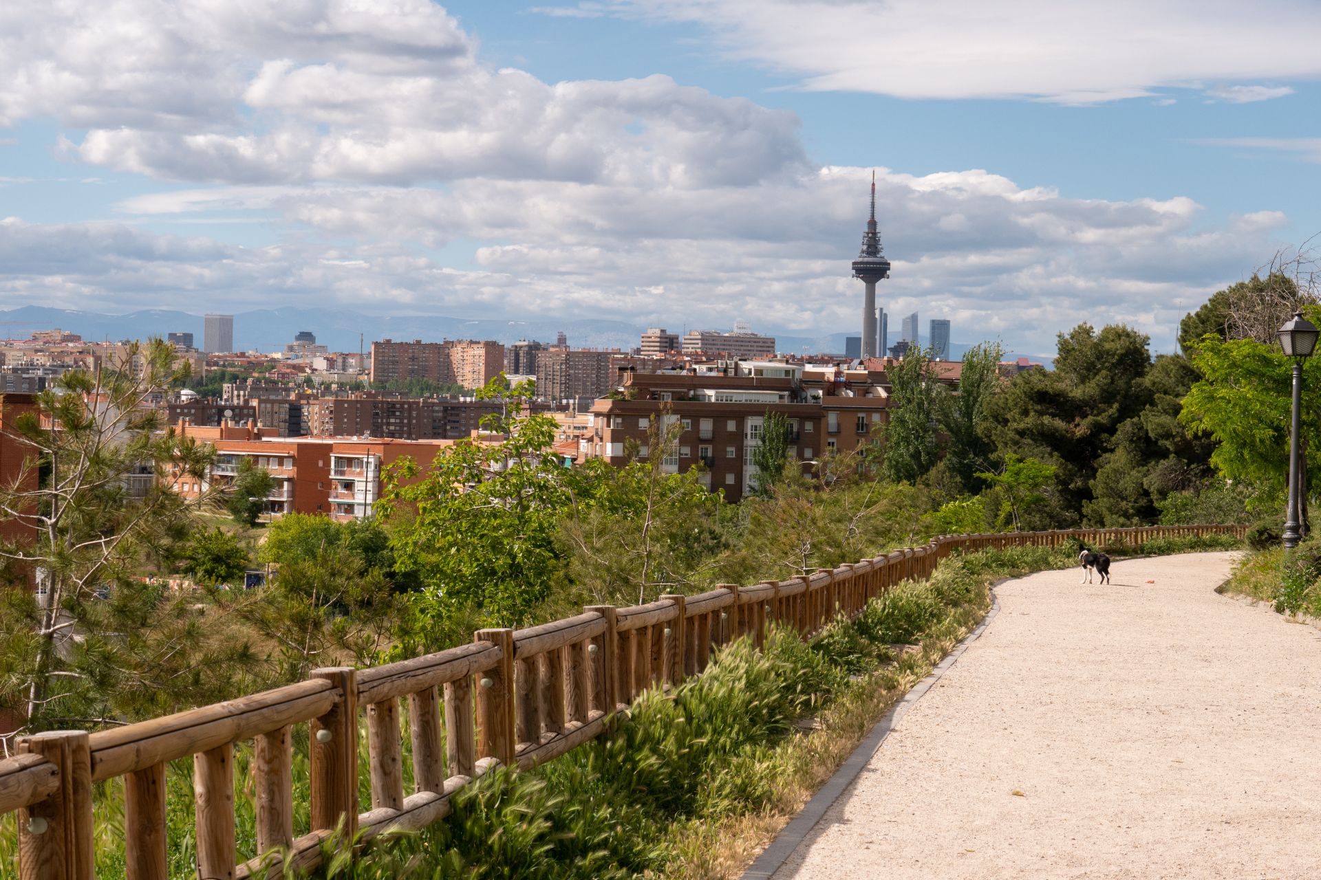 Aerial shot of the Parque del Cerro del Tio Pio in Madrid, Spain