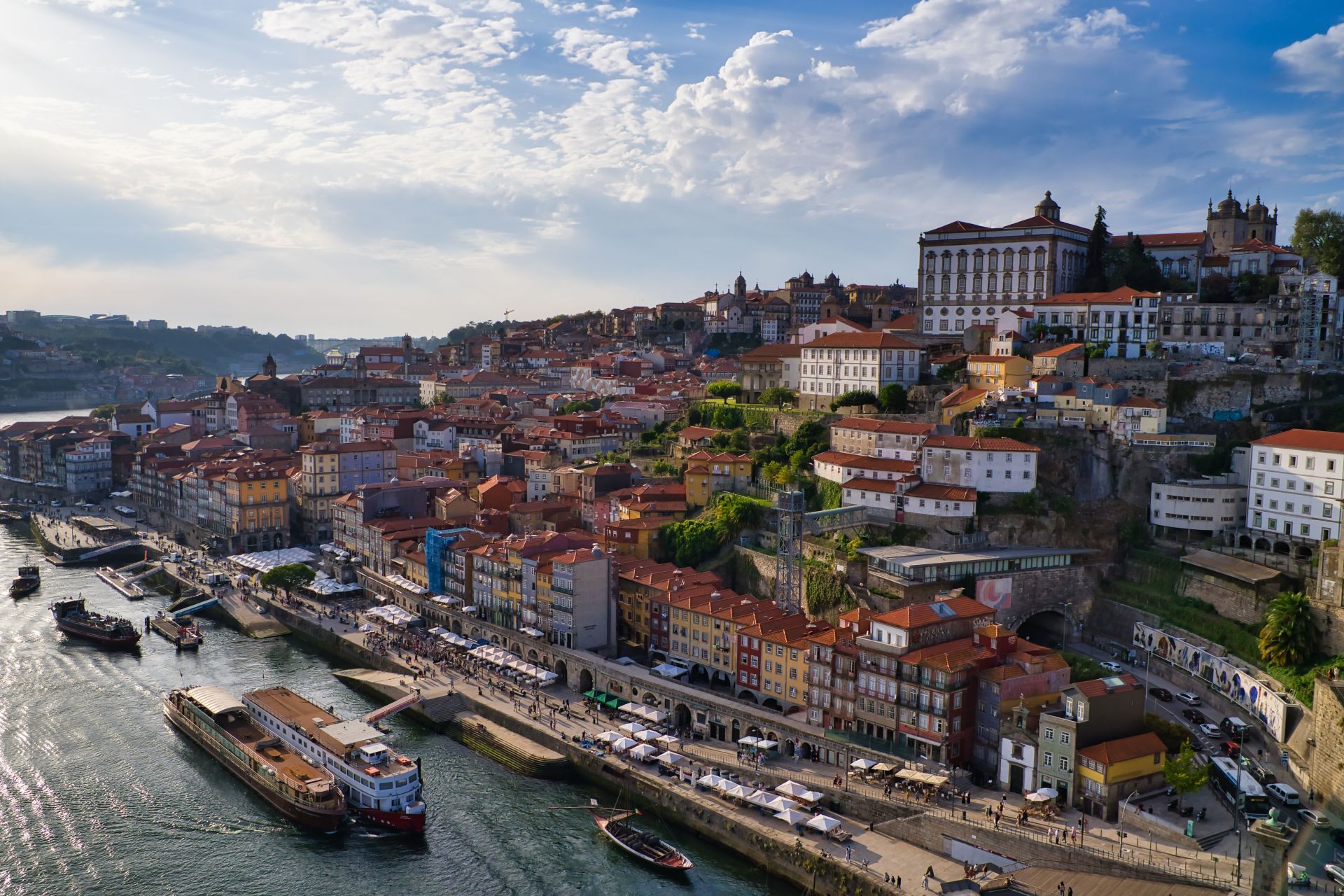 Low-angle view of modern buildings in Oporto, Portugal