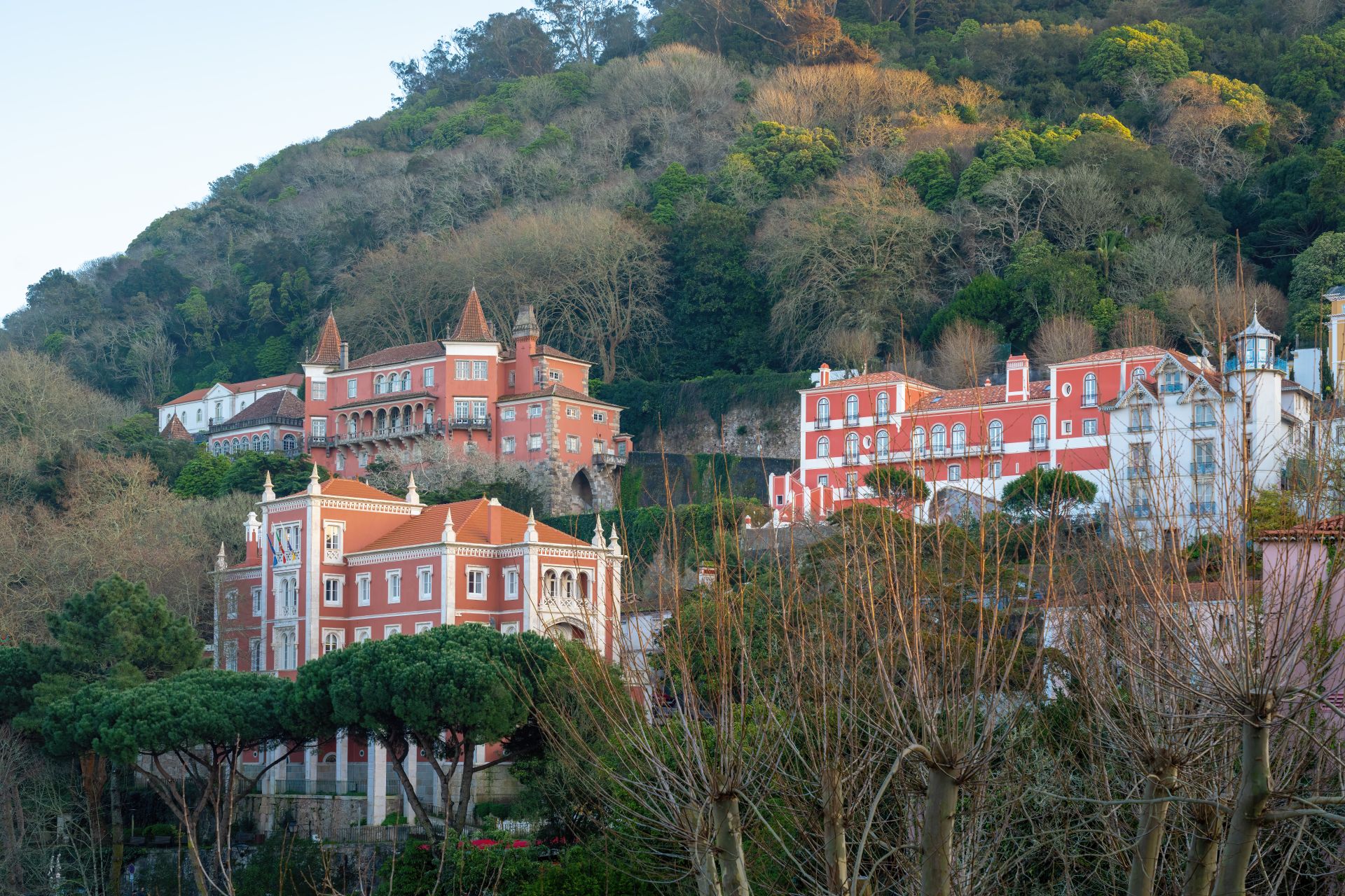 View of Buildings on Sintra Hills with Valencas Palace and Casa