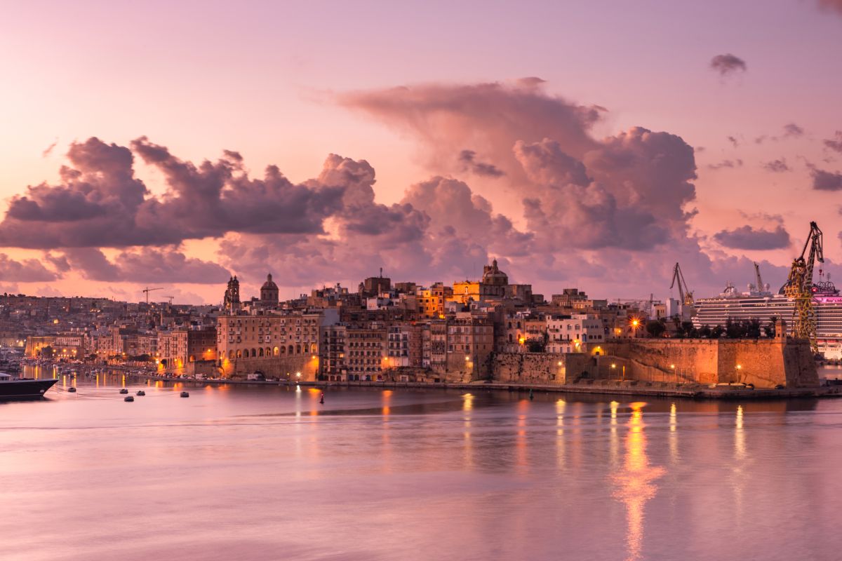 Skyline of Senglea at sunrise,Malta. One of Three Cities in Gran