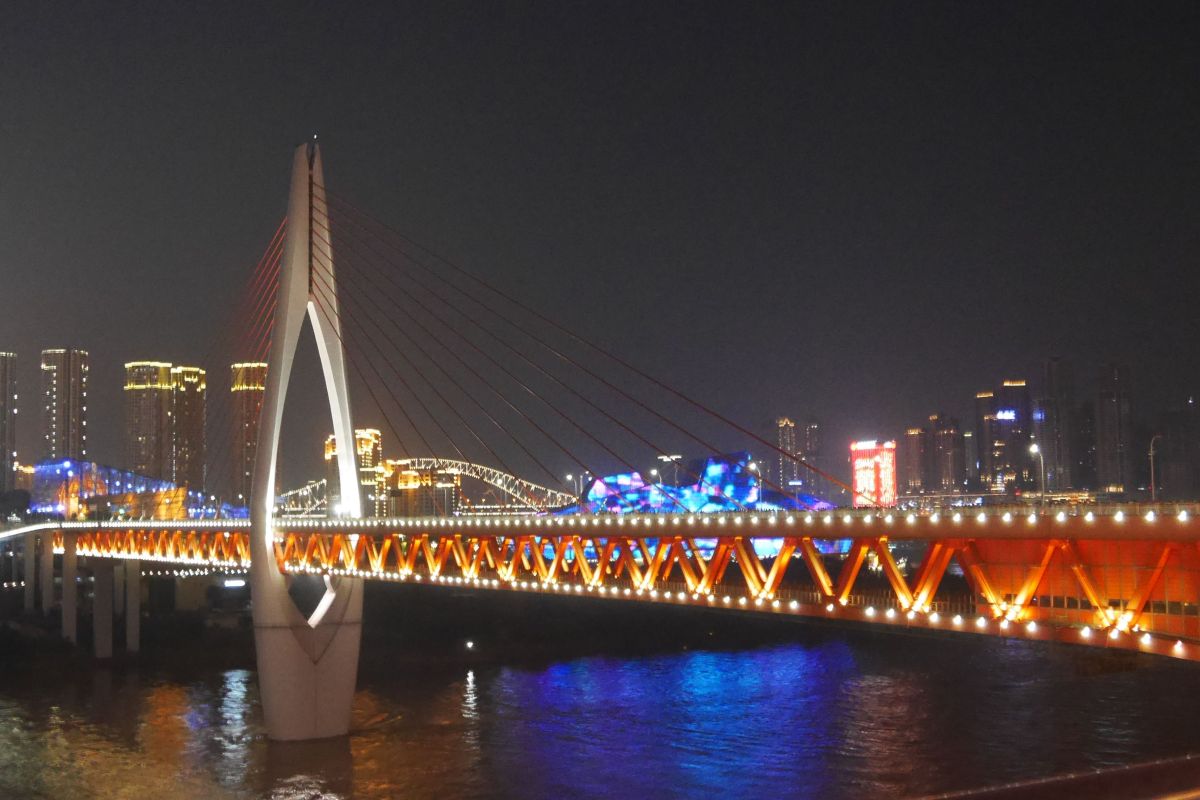 Nighttime view of Qianmen Bridge in Beijing, China.